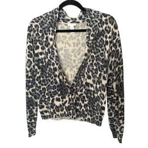 Chico’s Women’s Leopard Print Cardigan Size M Silk Blend Sweater Angora Soft